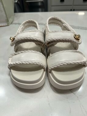 a new day Cream Braided Strap Platform Sandals with Gold Heart Accent